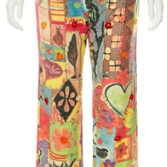 MOSCHINO Italian 42 Jeans Linen Pants Crochet Detail Multicolor M USA Sz 8 30 - Picture 5 of 13